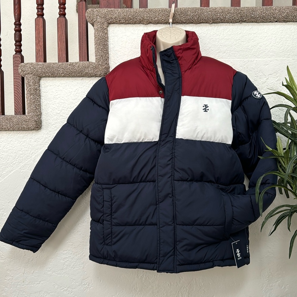 IZOD Men’s Color Block Puffer Jacket Navy Size L NWT